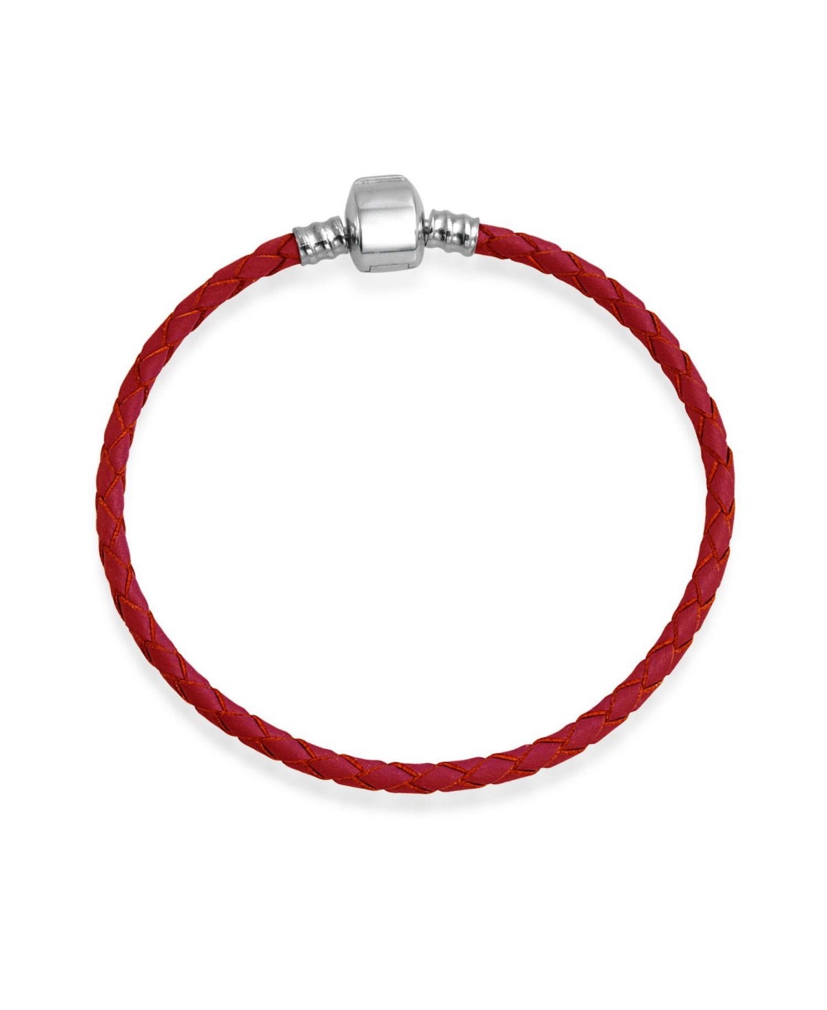 Bling JewelryWeave Braided Leather Starter Charm Fits European Beads Bracelet For Women .925 Sterling Silver Barrel Clasp - Red