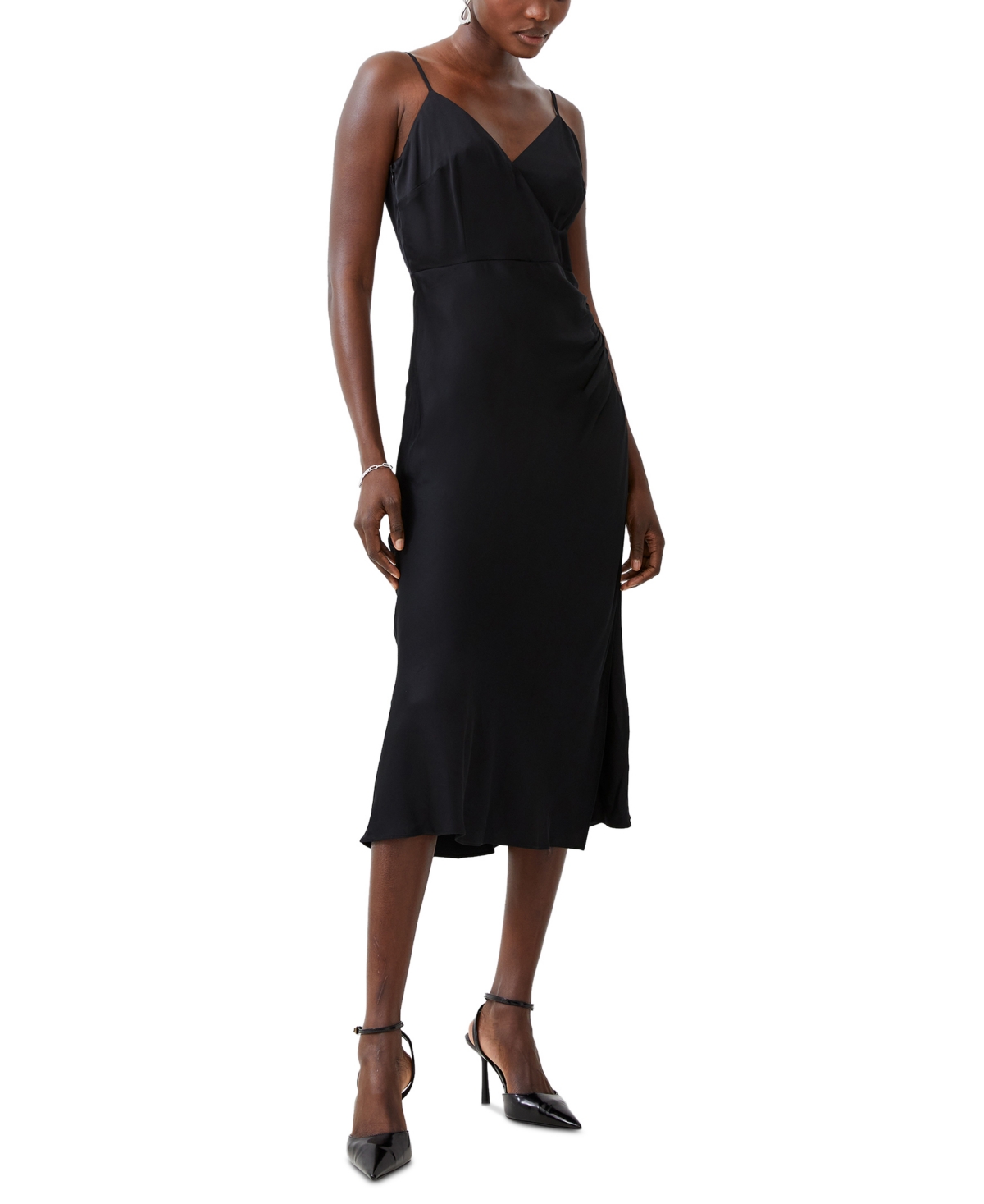 Shop French Connection Women's Ennis Satin Slip Midi Dress In Blackout