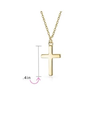 Delicate Small Latin Cross Pendant Necklace Flat Rose Gold Plated Sterling Silver 16 In Chain .40 Inch