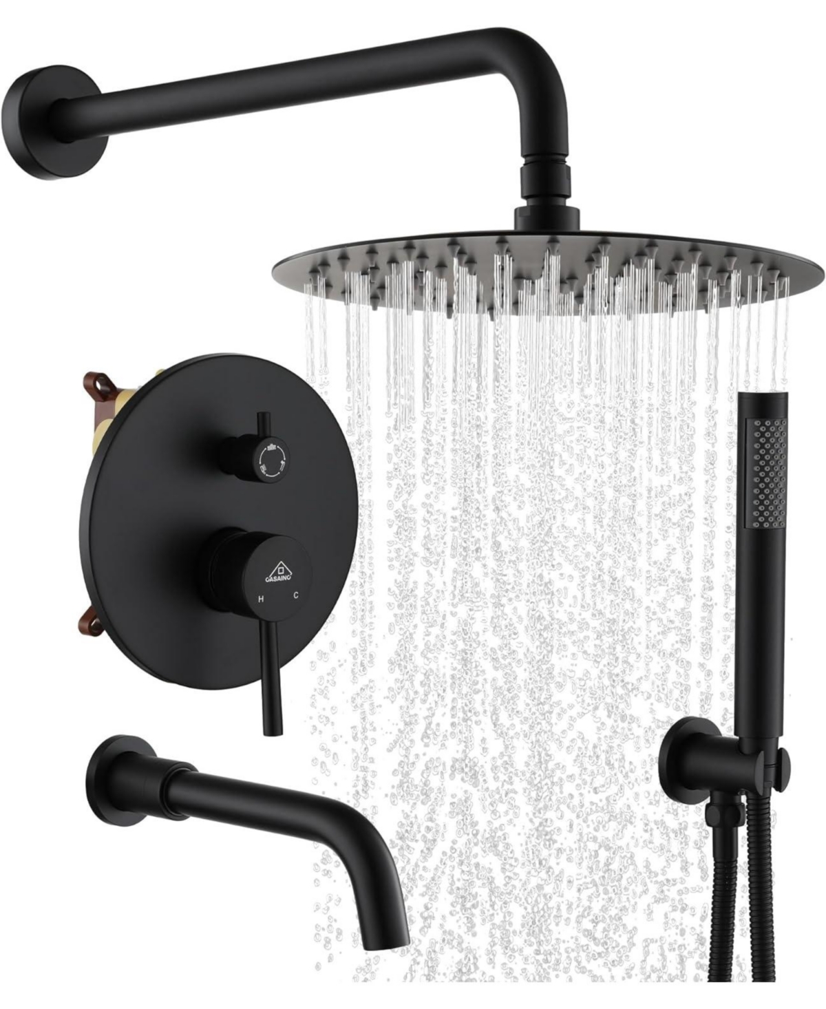 10" Inch Wall Mounted Round Shower System Set with Handheld Spray & Tub Spout - Brushed nickel