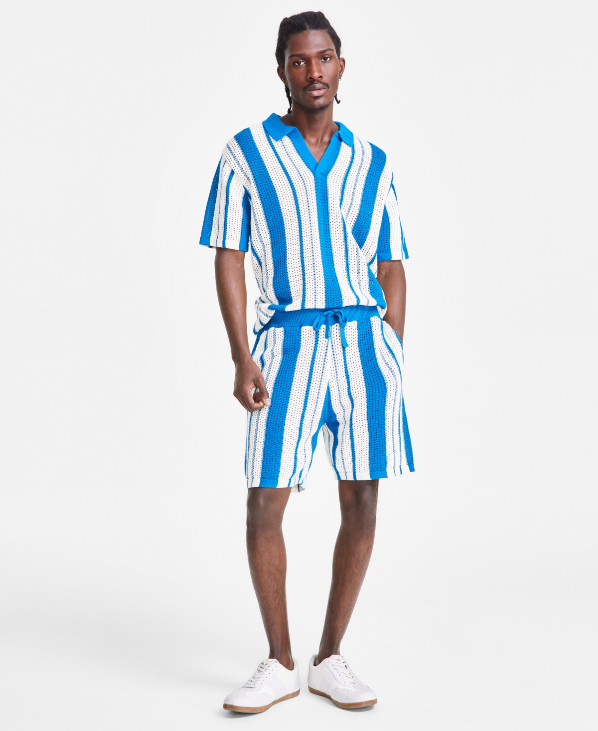Shop Inc International Concepts Men's Regular-fit Crocheted Stripe 7" Drawstring Shorts, Created For Macy's In Atlantic Coast