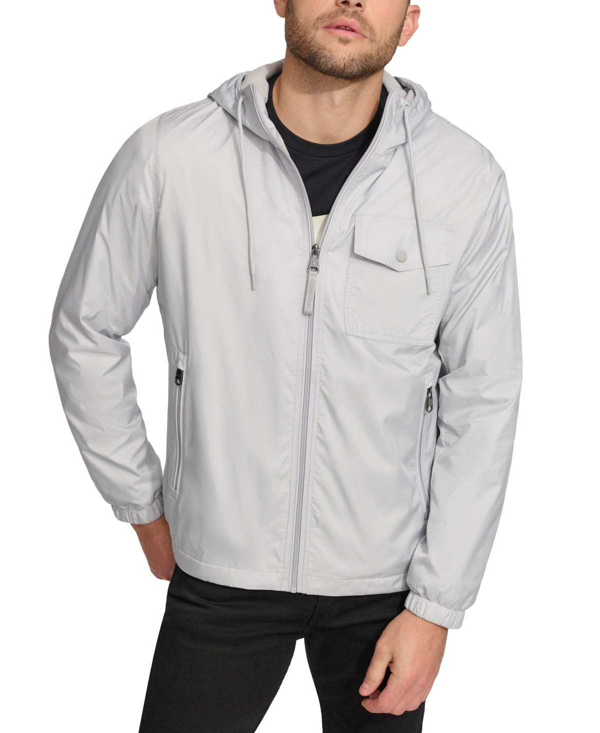 Shop Calvin Klein Men's Polar-fleece-lined Windbreaker In Grey