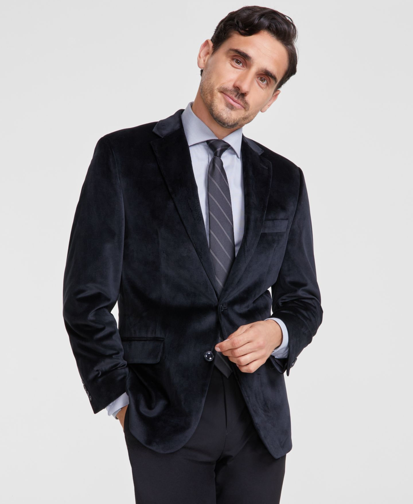 Мужской пиджак Michael Kors Classic-Fit Velvet Sport Coat, цвет: Чёрный — фото 1