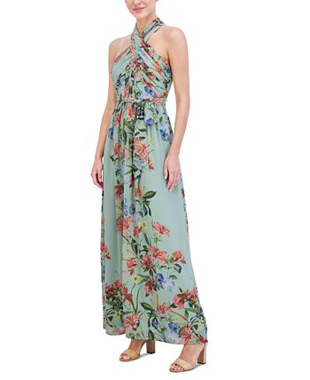 Eliza J Women's Floral-Print Halter Maxi Dress - Macy's