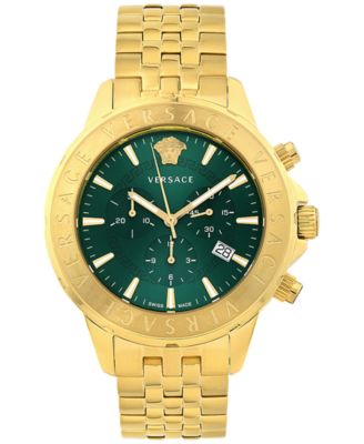 Versace - Men's Swiss Chronograph Signature Gold Ion Plated Stainless Steel Bracelet Watch 44mm