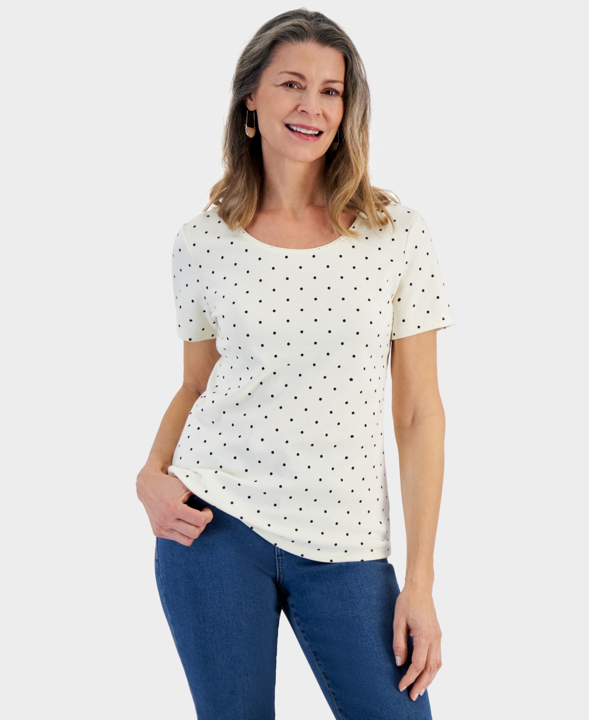 Style & Co Women's Printed Short-sleeve Scoop-neck Top, Created For Macy's In Simple Dot
