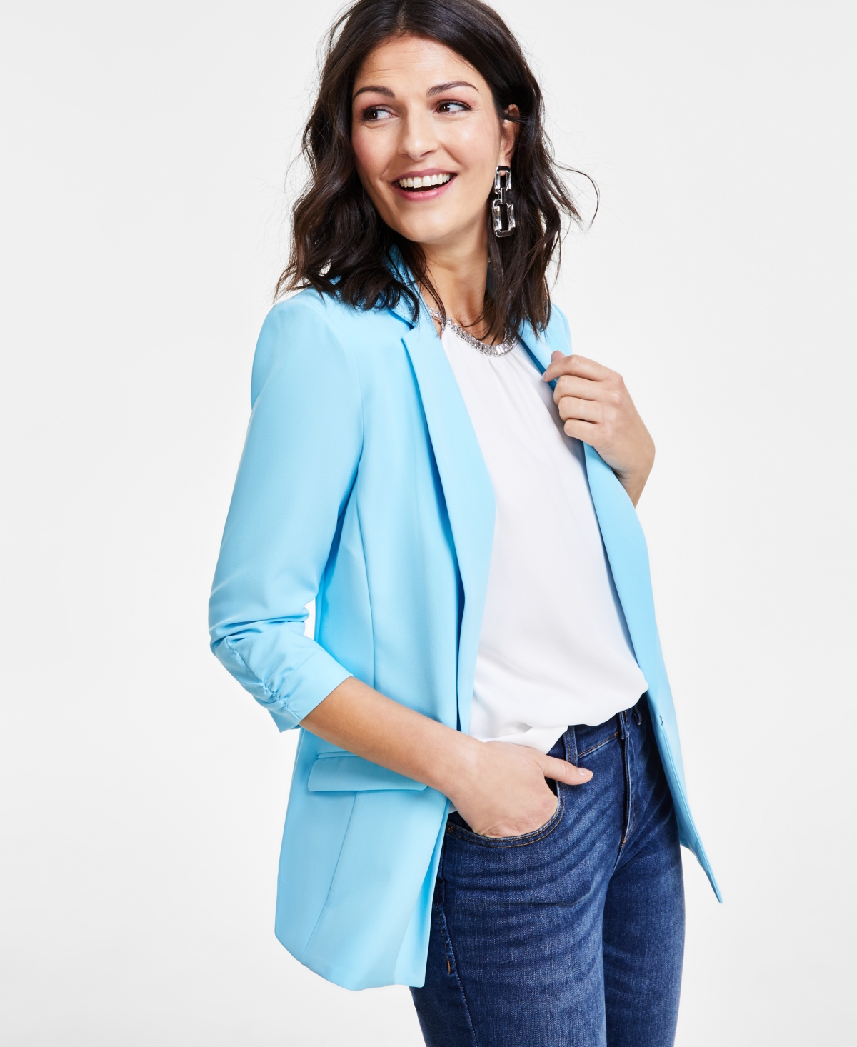 Shop Inc International Concepts Inc Petite Menswear Blazer, Created For Macy's In Butterfly Blue