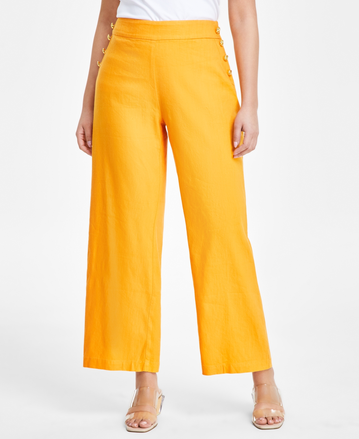 Petite Linen-Blend High-Rise Wide-Leg Pants, Created for Macy's - Mango Daquiri
