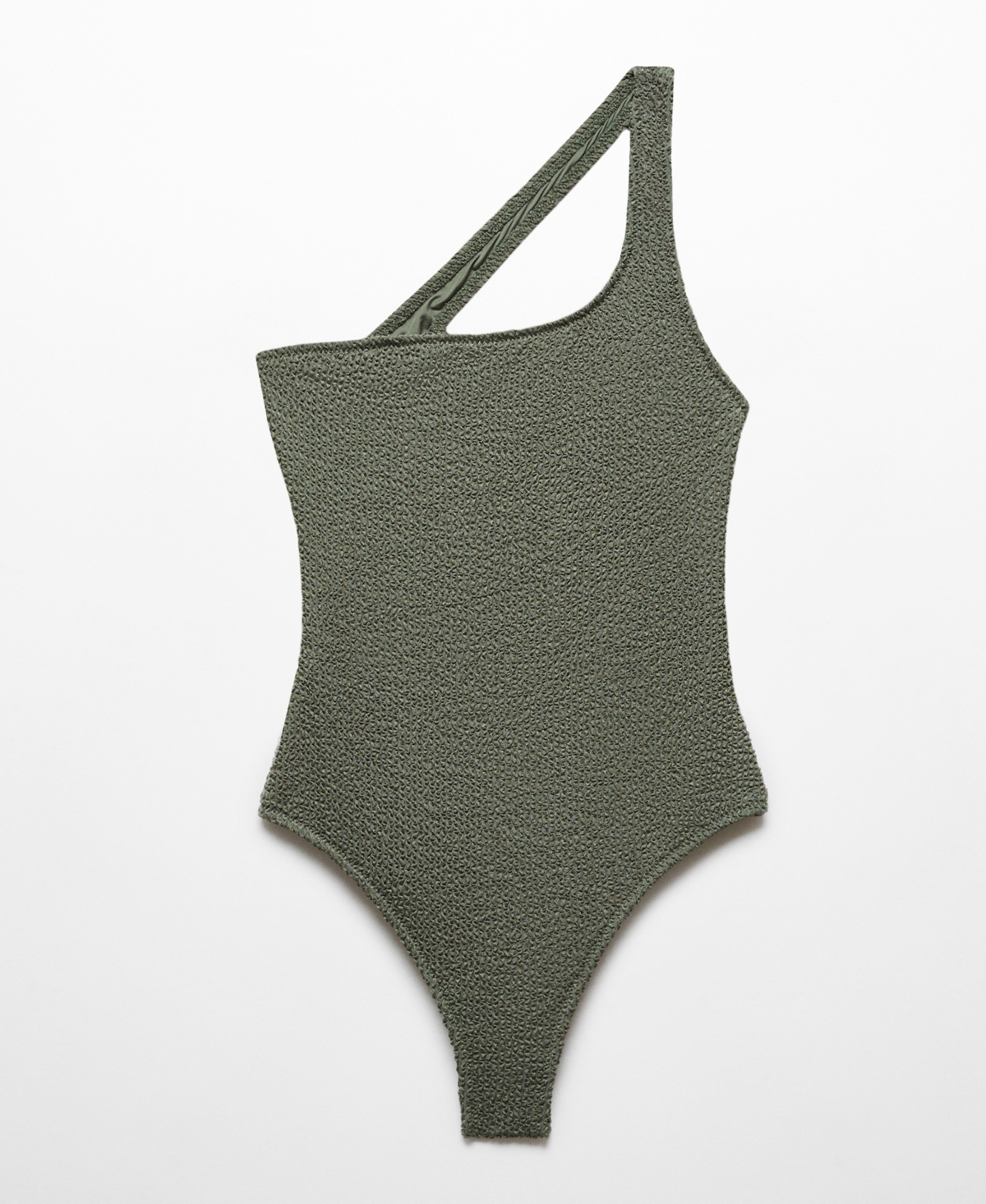 Shop Mango Women's Asymmetrical Textured Swimsuit In Olive Green