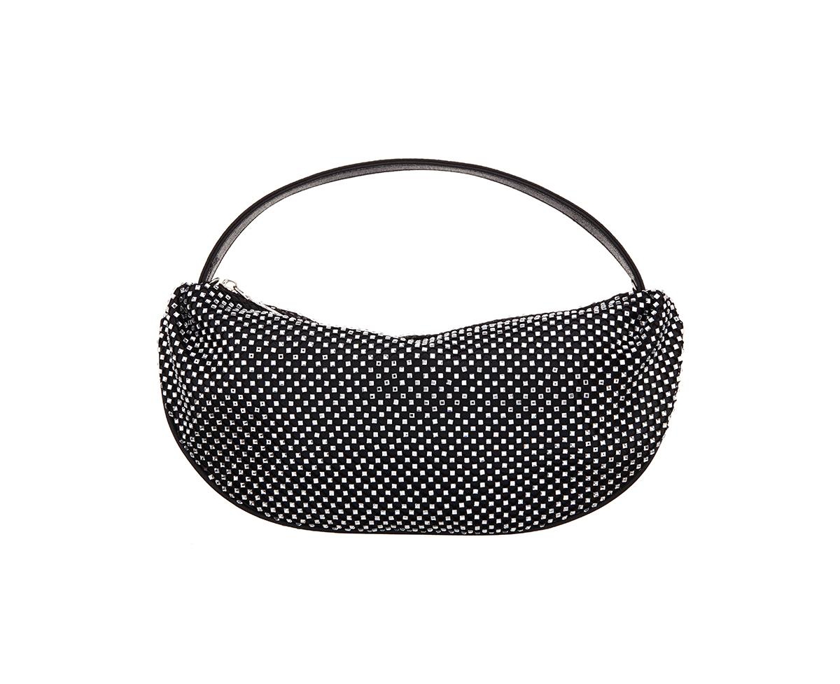 Half Moon Crystal Netting Bag - Black