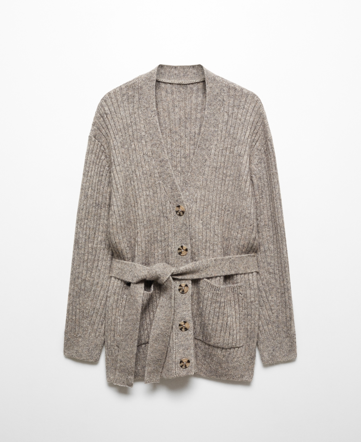 Mango Buttoned Ribbed Cardigan Grey In Gray