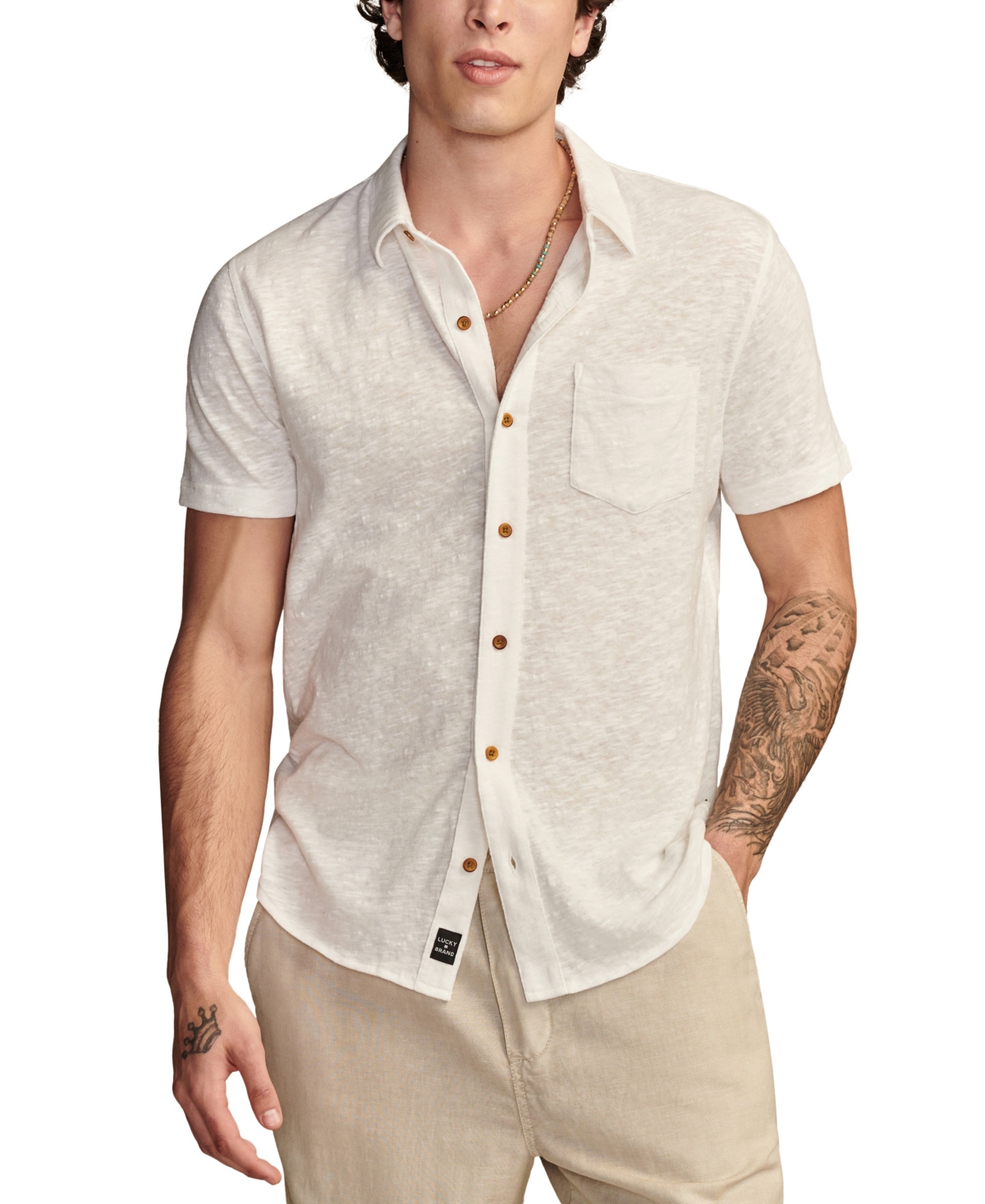 Shop Lucky Brand Linen Short Sleeve Button Down Shirt In Bright White
