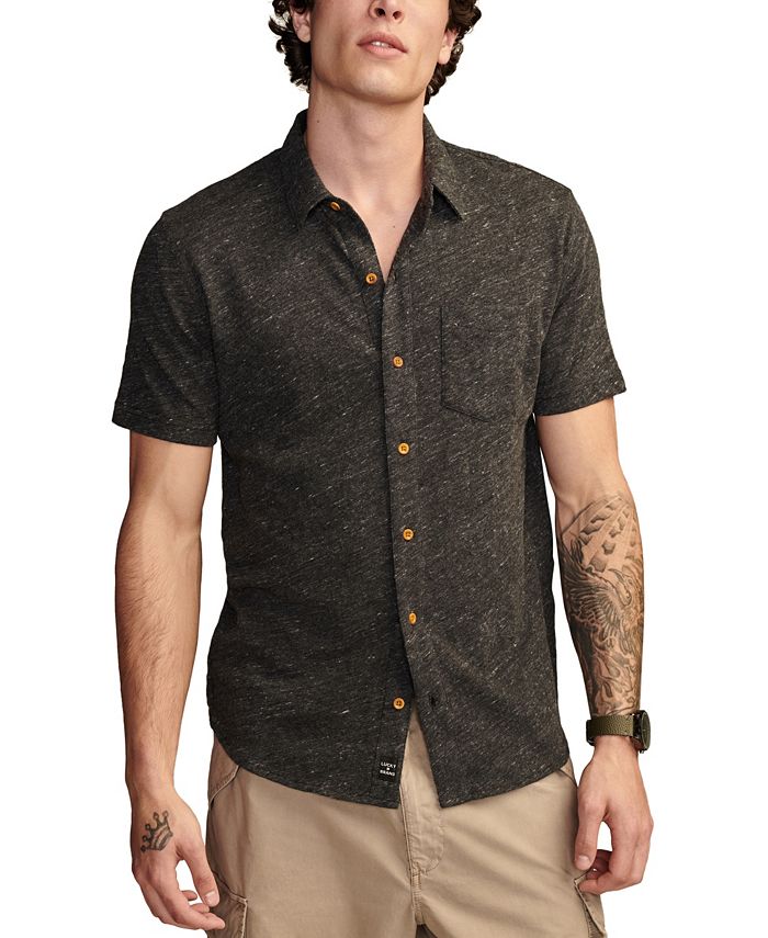 Lucky Brand Linen Button Down Collar Short Sleeve Chest Pocket Workwear  Shirt
