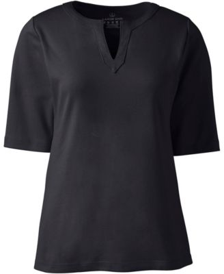 売れ筋商品|||ランズエンド カットソー トップス レディース Plus Size Cotton Polyester Modern Half Sleeve Splitneck Dark cobalt blue Lands' End Women's Plus Size Cotton Polyester Modern Half
