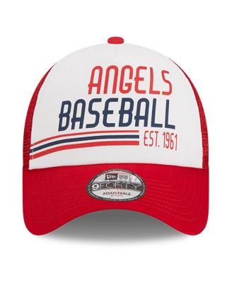 Men's White, Red Los Angeles Angels Stacked A-Frame Trucker 9FORTY Adjustable Hat