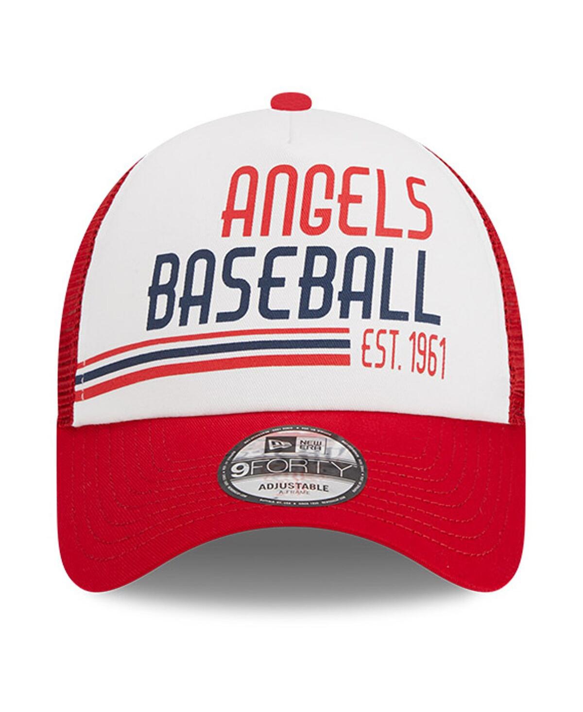 New Era Men's  White, Red Los Angeles Angels Stacked A-frame Trucker 9forty Adjustable Hat In White,red