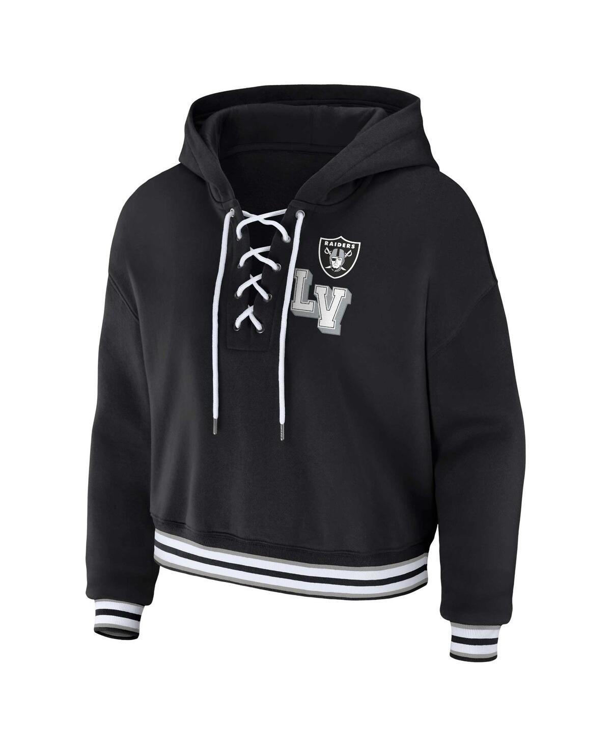 Wear By Erin Andrews Black Las Vegas Raiders Lace-up Pullover Hoodie In Black