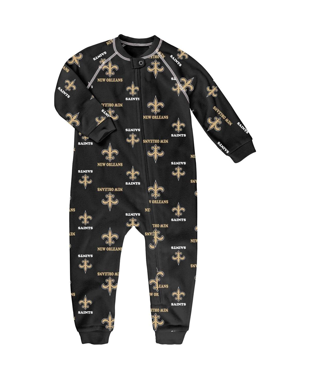Outerstuff Toddler Boys And Girls Black New Orleans Saints Allover Print Raglan Full-zip Sleeper In Black