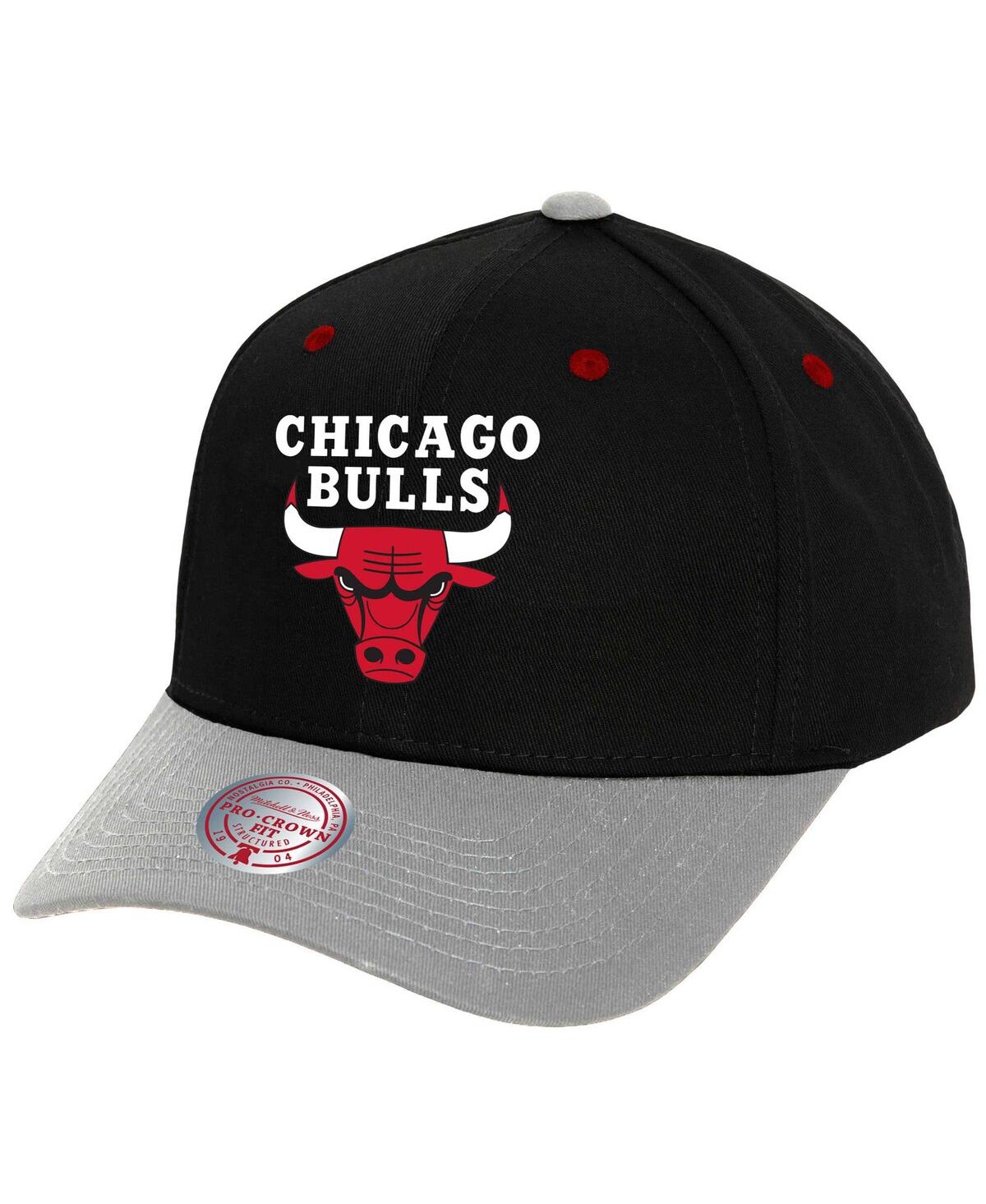 Mitchell & Ness Men's  Black, Gray Chicago Bulls Pro Crown Adjustable Hat In Black,gray