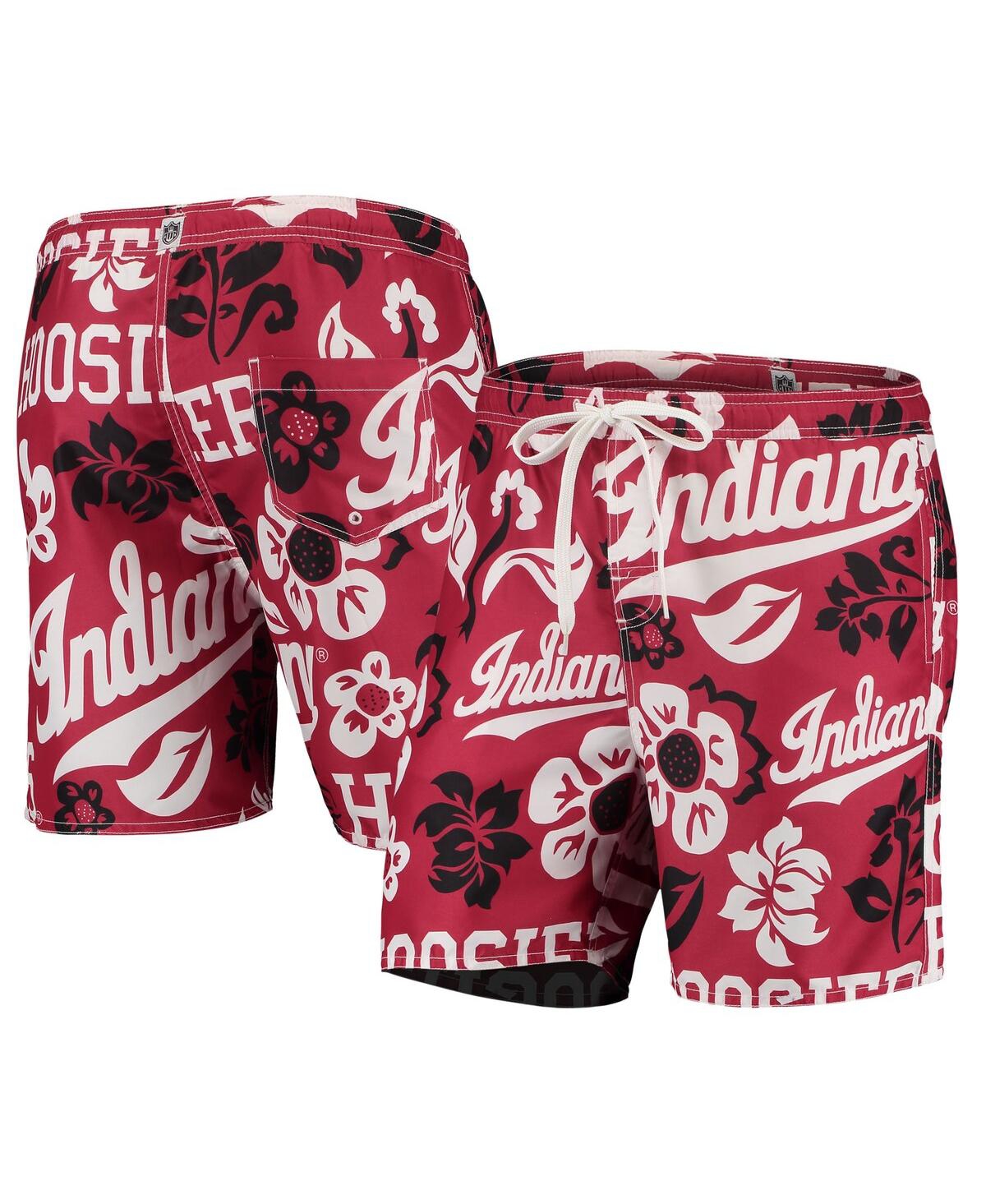 Shop Wes & Willy Men's  Crimson Indiana Hoosiers Floral Volley Logo Swim Trunks