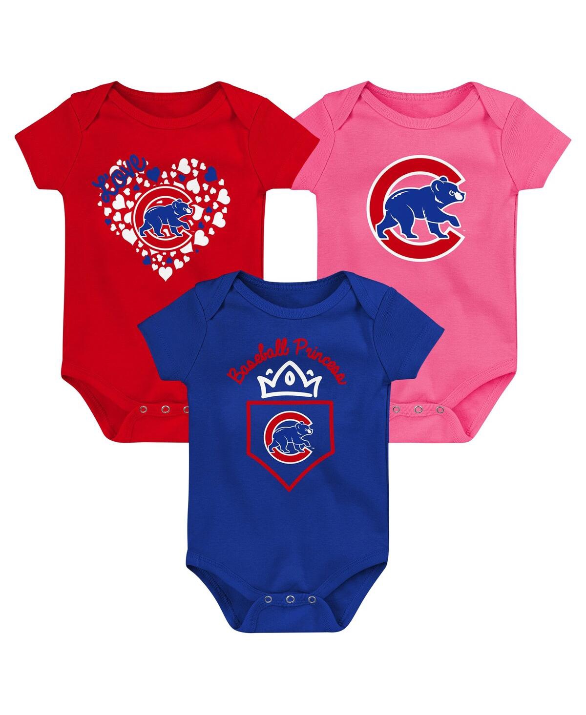 Shop Fanatics Baby Boys And Girls  Royal, Red, Pink Chicago Cubs Three-pack Home Run Bodysuit Set In Royal,red,pink