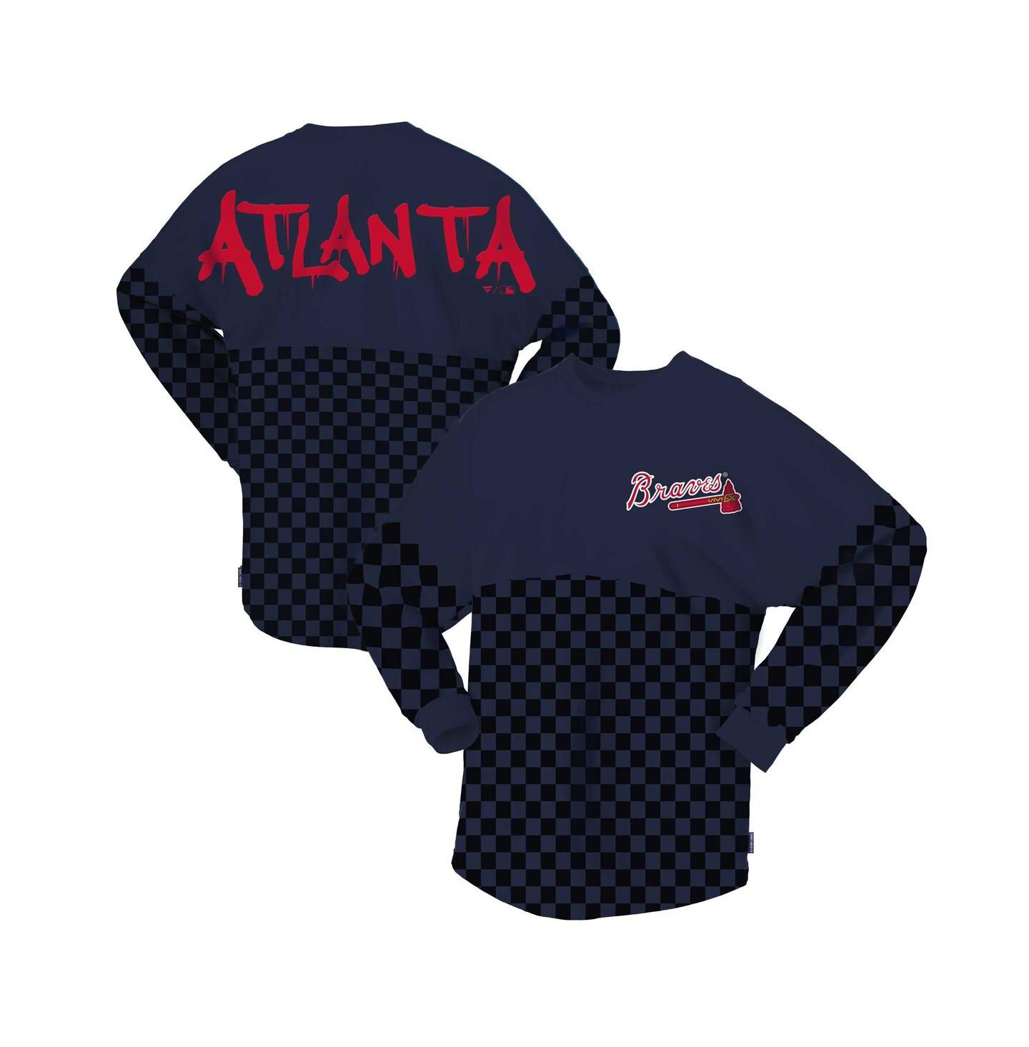 Женская футболка Spirit Jersey Navy Atlanta Braves Checker Print Long Sleeve — фото 1
