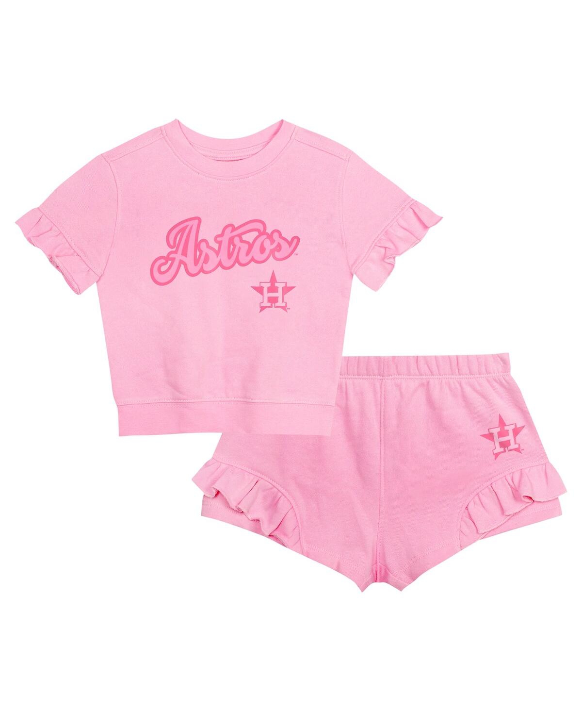 Shop Fanatics Girls Toddler  Pink Houston Astros Dugout Cute T-shirt And Shorts Set