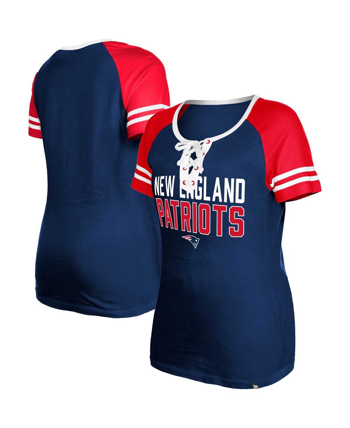 Women's New Era Navy New England Patriots Raglan Lace-Up T-shirt - Navy