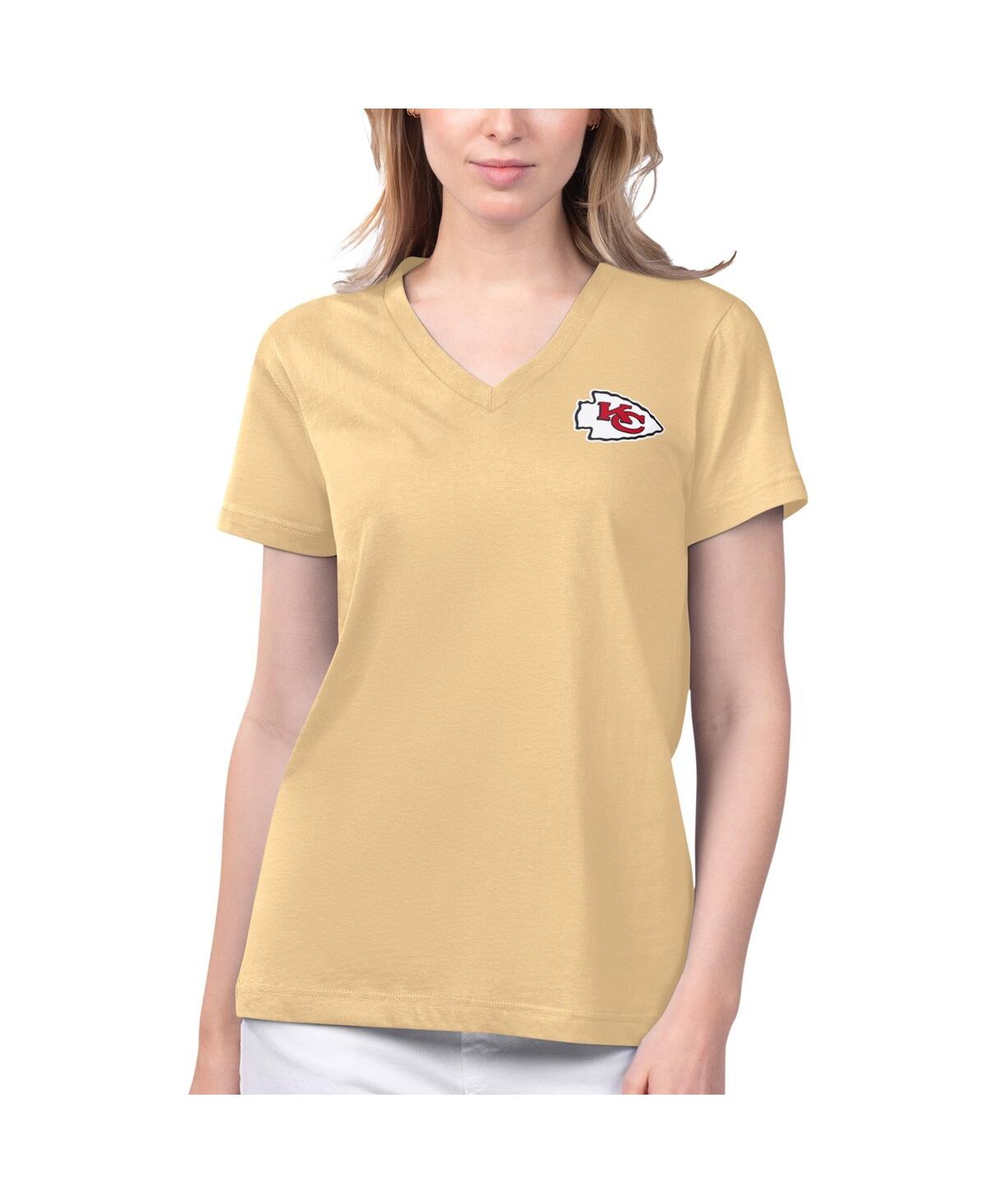 Shop Margaritaville Women's  Gold Kansas City Chiefs Game Time V-neck T-shirt