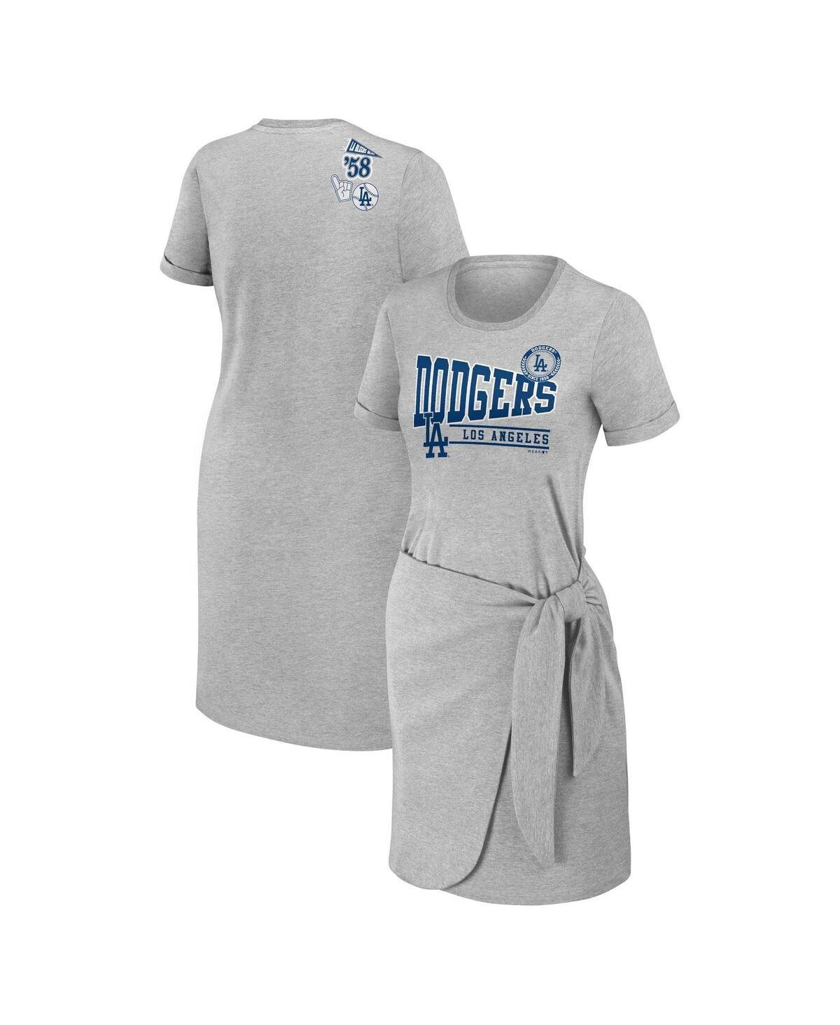 Women's Wear by Erin Andrews Heather Gray Los Angeles Dodgers Knotted T-shirt Dress - Heather Gray