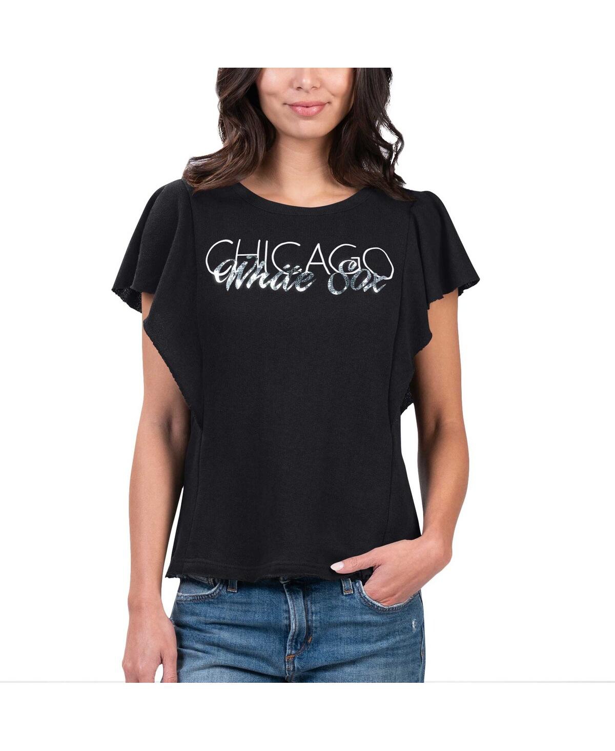 G-III 4HER BY CARL BANKS WOMEN'S G-III 4HER BY CARL BANKS BLACK CHICAGO WHITE SOX CROWD WAVE T-SHIRT