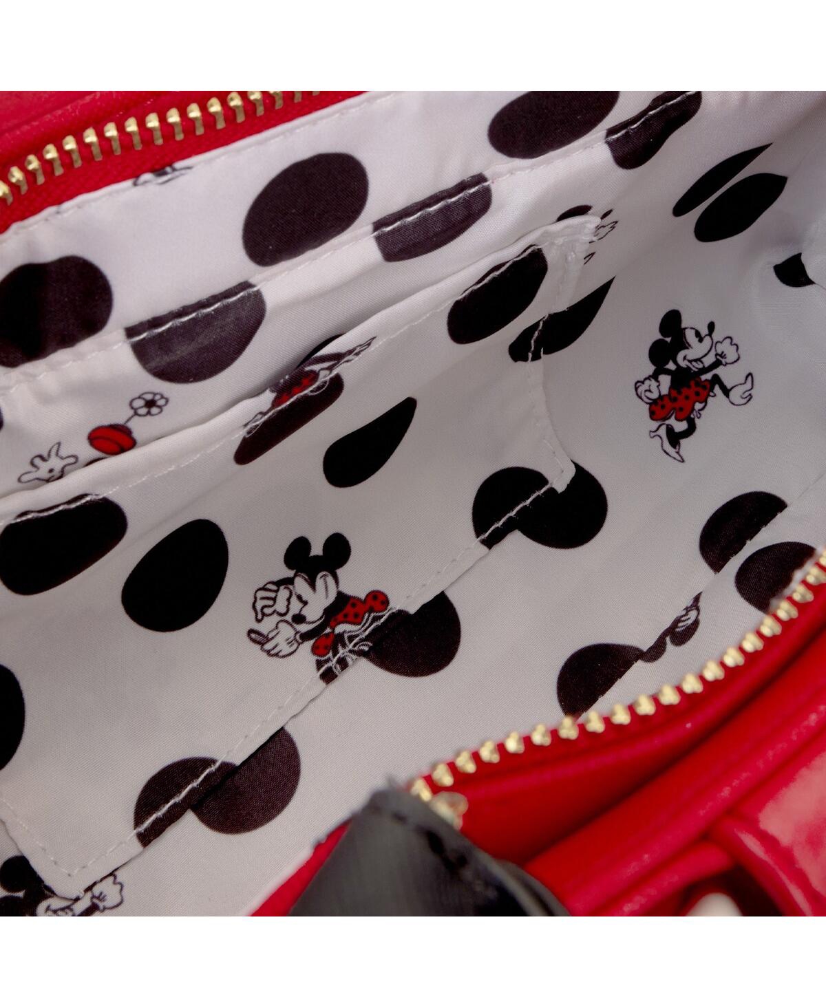Shop Loungefly Women's  Mickey & Friends Distressed Minnie Mouse Rocks The Dots Figural Bow Crossbody Bag In Scarlet