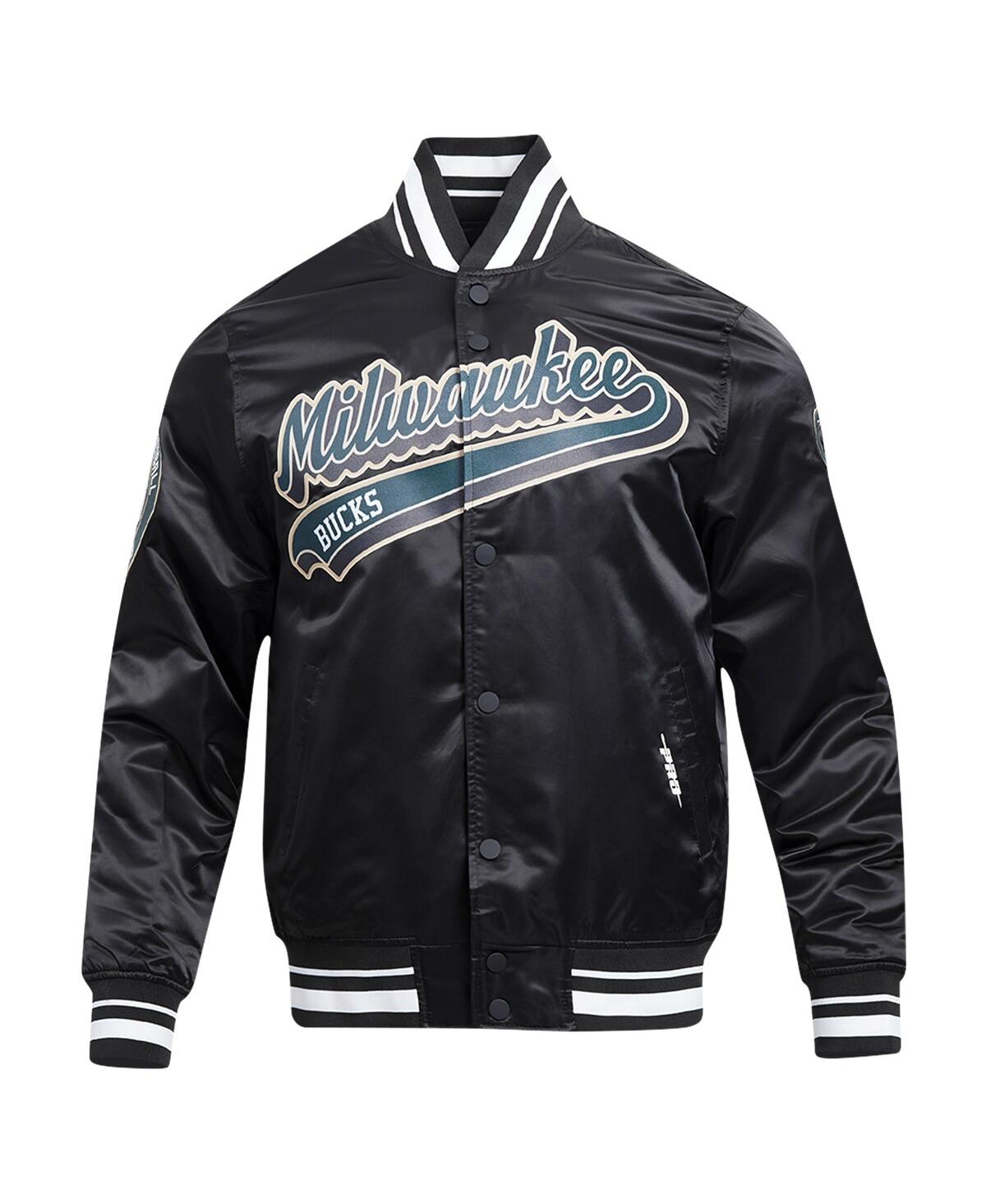 Shop Pro Standard Men's  Black Milwaukee Bucks Script Tail Full-snap Satin Varsity Jacket