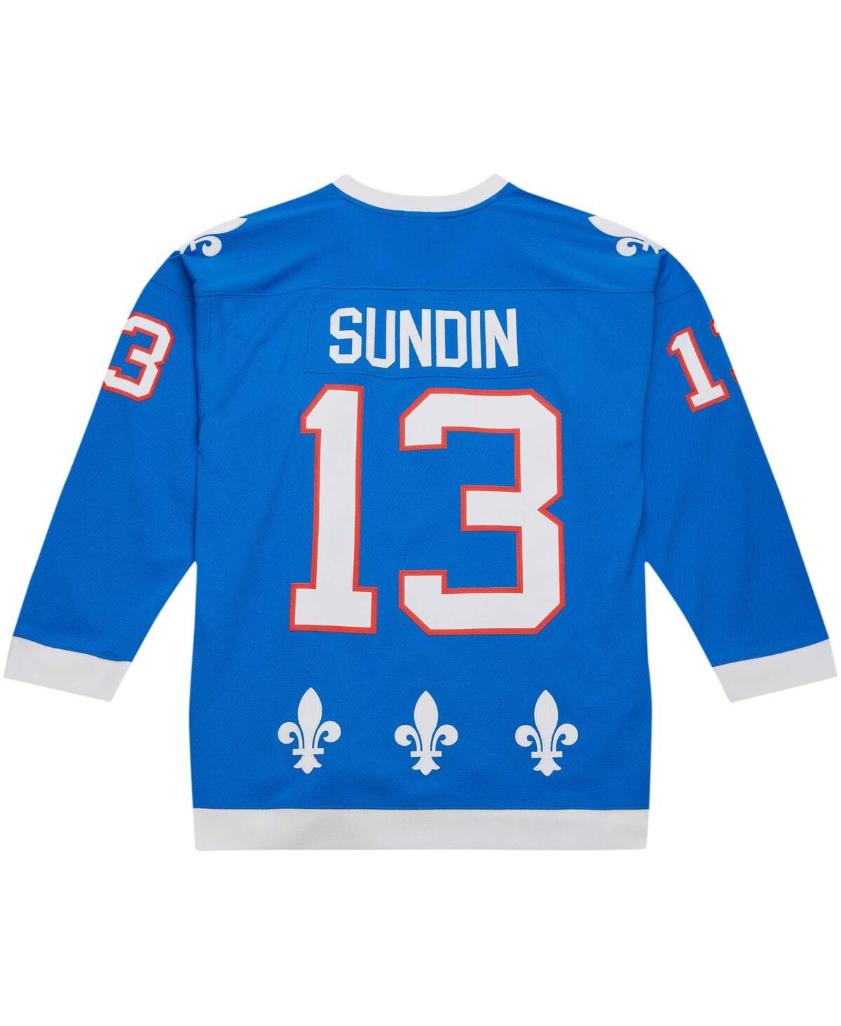 Men's Mitchell & Ness Mats SundDistressed Quebec Nordiques Vintage-Like Hockey 1992/93 Blue Line Player Jersey - Blue