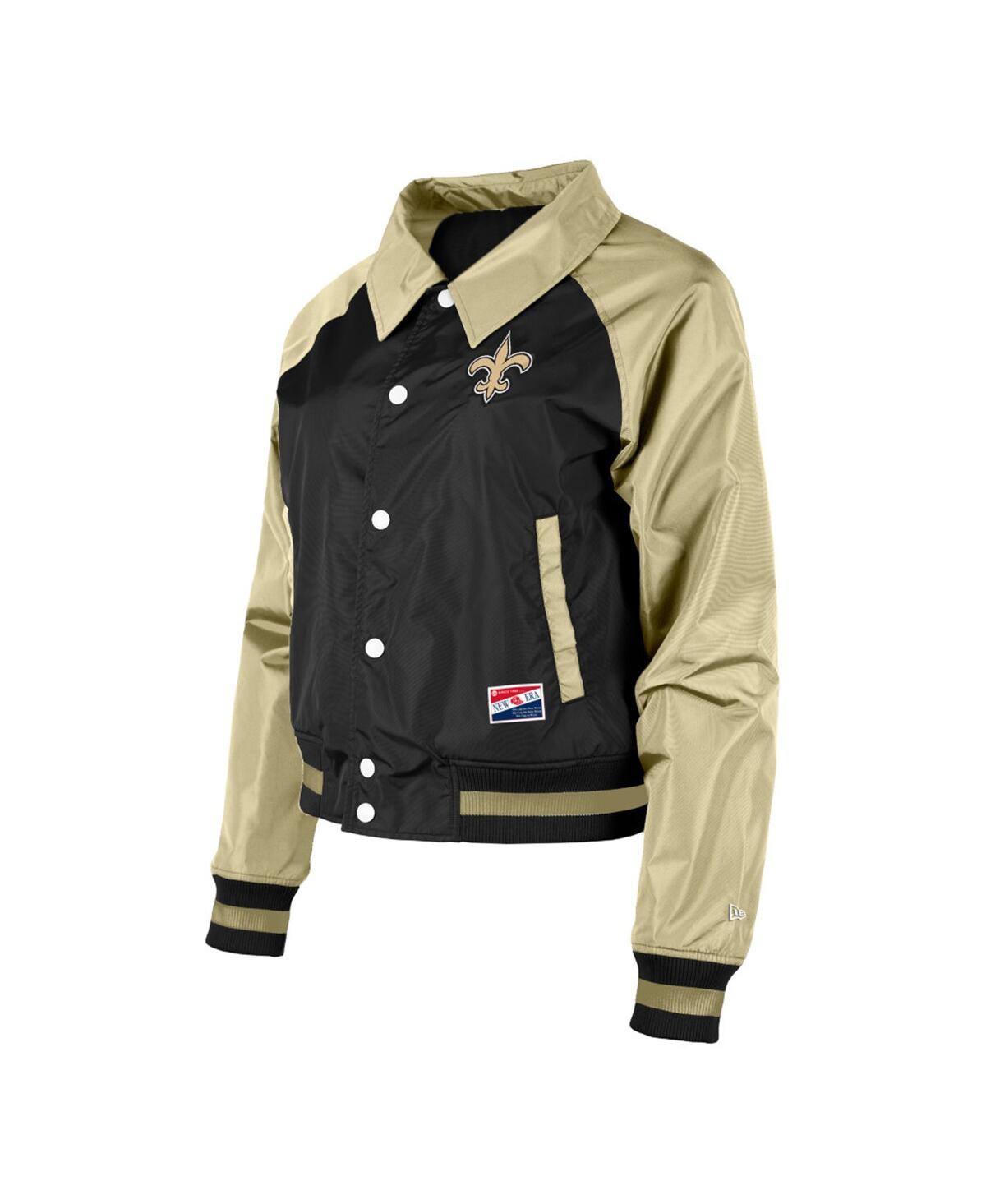NEW ERA WOMEN'S NEW ERA BLACK NEW ORLEANS SAINTS COACHES RAGLAN FULL-SNAP JACKET 