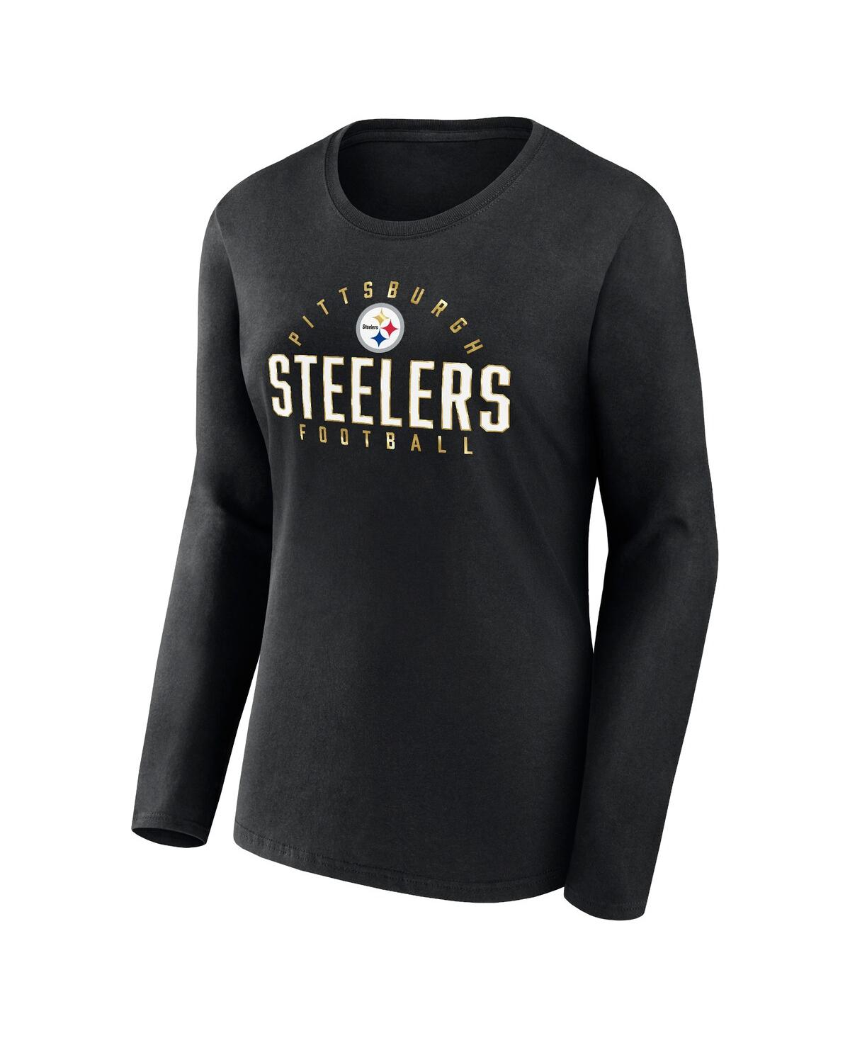 Shop Fanatics Women's  Black Pittsburgh Steelers Plus Size Foiled Play Long Sleeve T-shirt