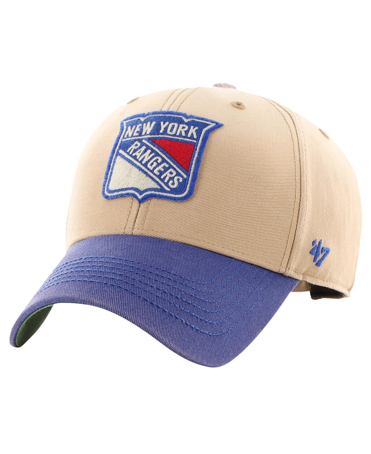 47 Brand Men's ' Khaki, Blue Distressed New York Rangers Dusted Sedgwick Mvp Adjustable Hat In Khaki,blue