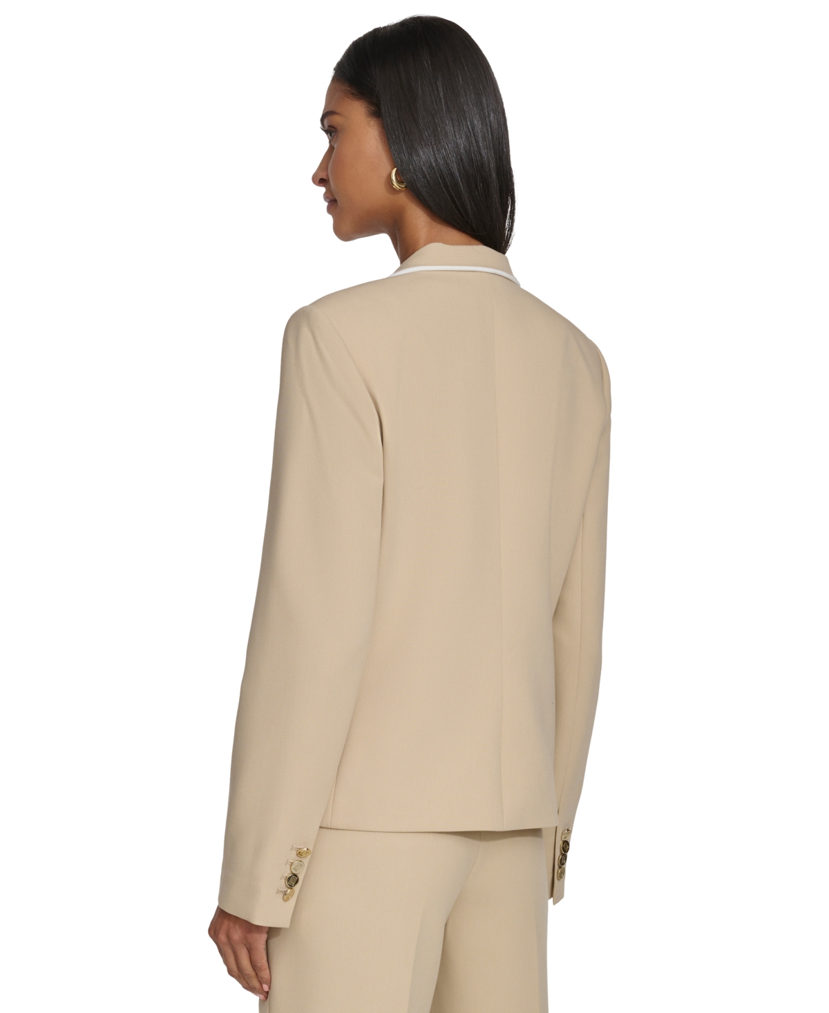 Shop Karl Lagerfeld Women's One Button Long-sleeve Blazer In Cappuccino,white