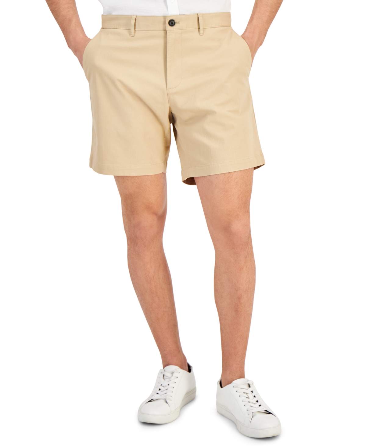 Michael Kors Men's Slim-fit Stretch Herringbone Twill 7" Shorts In Khaki