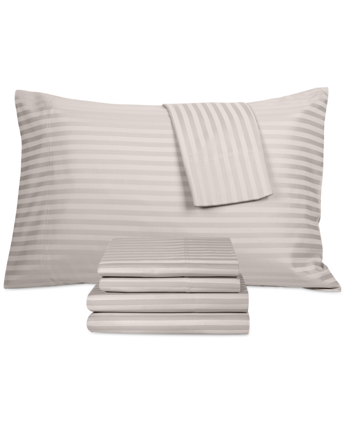 Shop Fairfield Square Collection Brookline 1400 Thread Count 6 Pc. Sheet Set, Queen, Created For Macy's In Light Grey Stripe