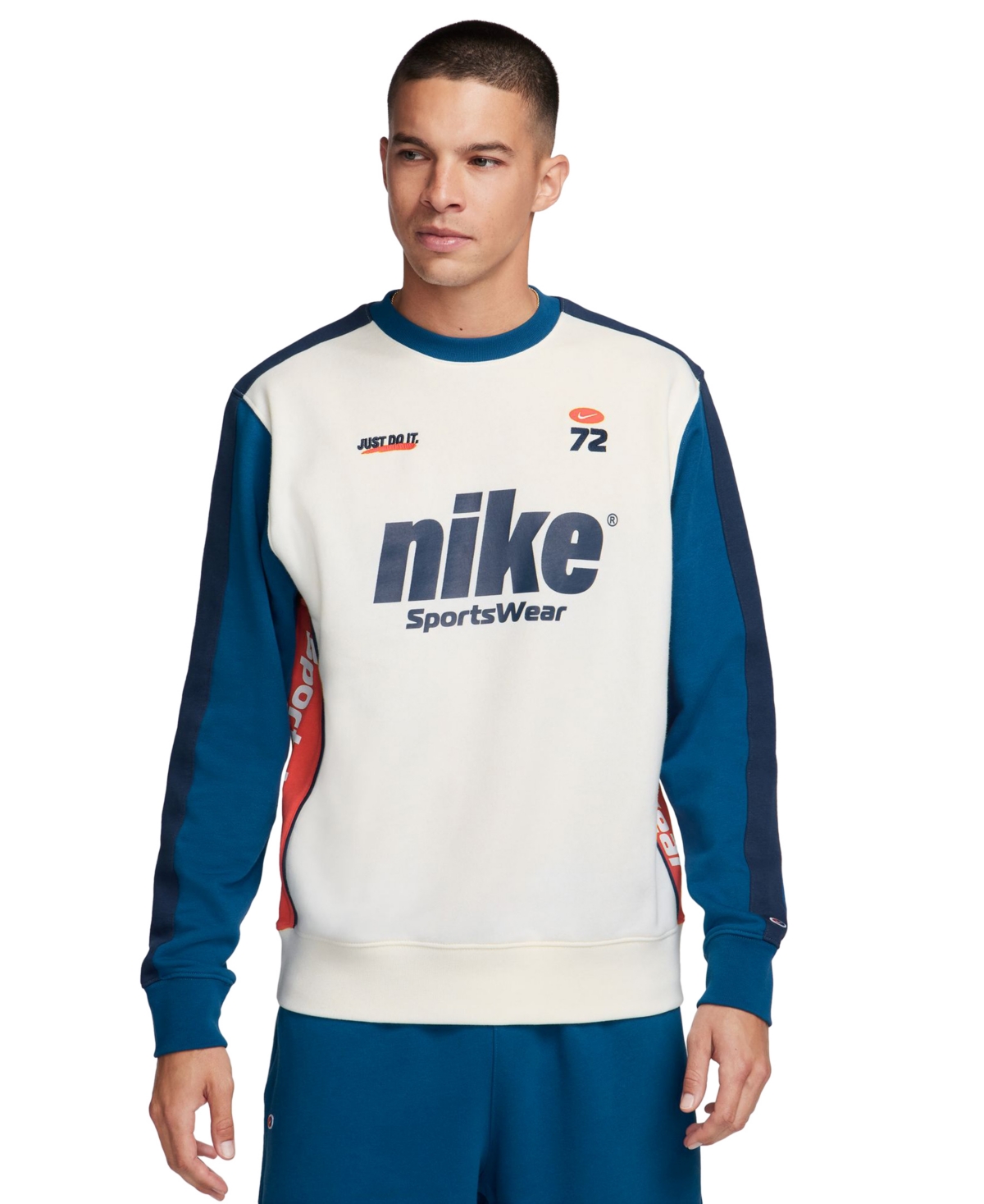 Nike Men's Sportswear Club Fleece Standard-fit Colorblocked Logo Sweatshirt In Sail