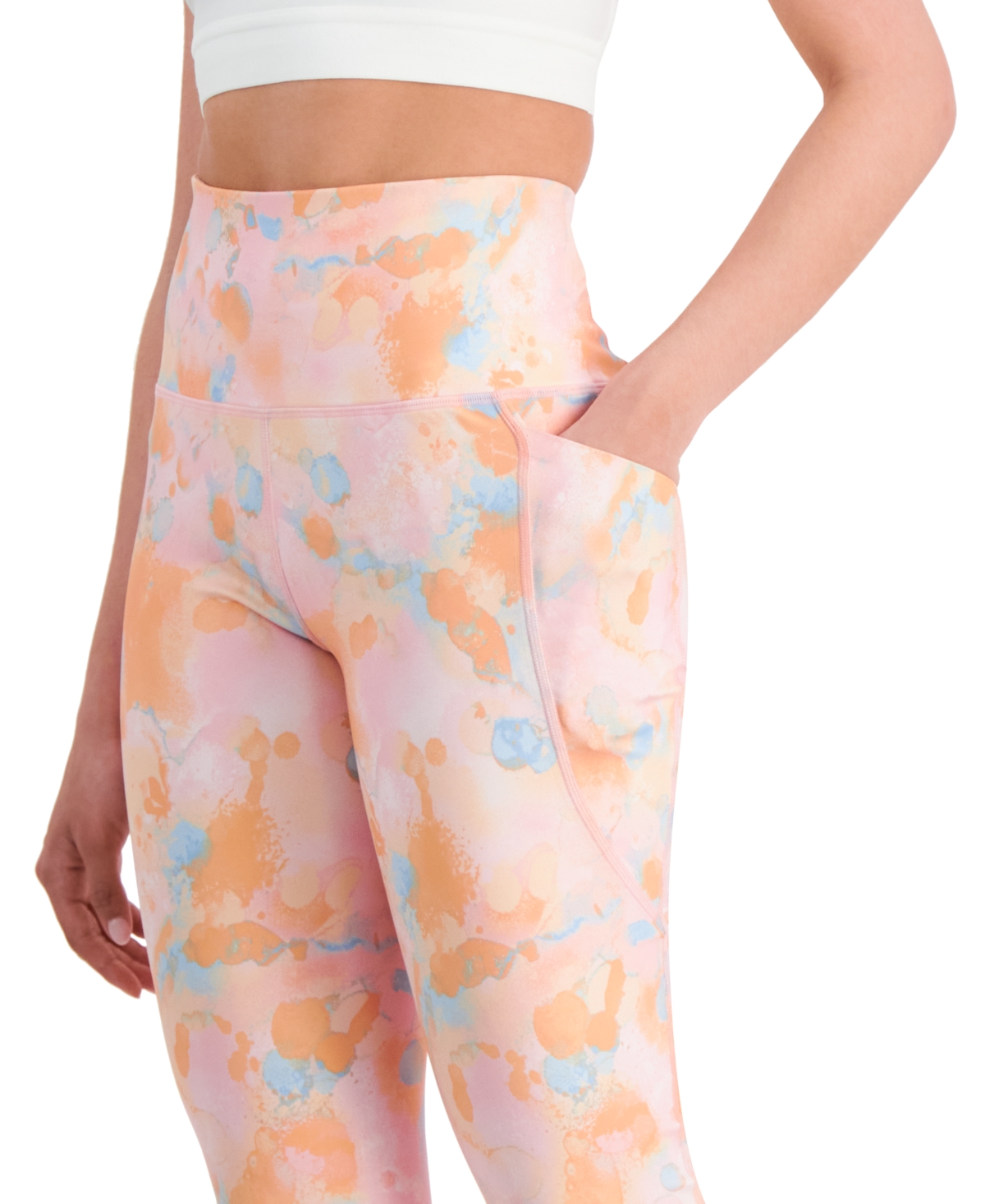 Shop Id Ideology Women's Printed Cropped Compression Leggings, Created For Macy's In Pink Icing