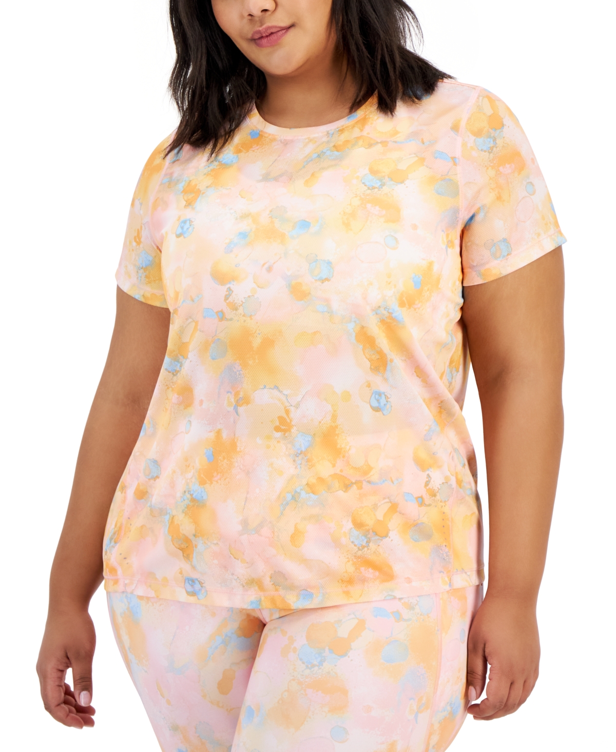 Plus Size Dreamy Bubble-Print Birdseye Mesh Top, Created for Macy's - Pink Icing