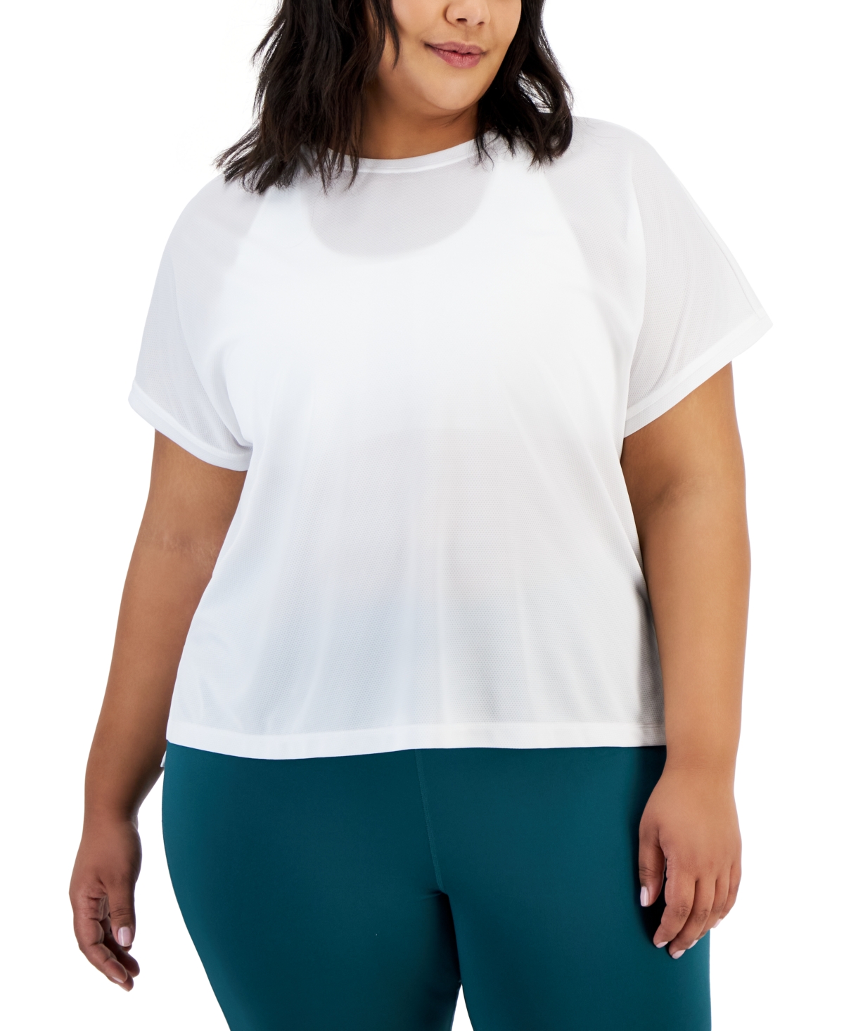 Shop Id Ideology Plus Size Birdseye-mesh Dolman-sleeve Top, Created For Macy's In Bright White
