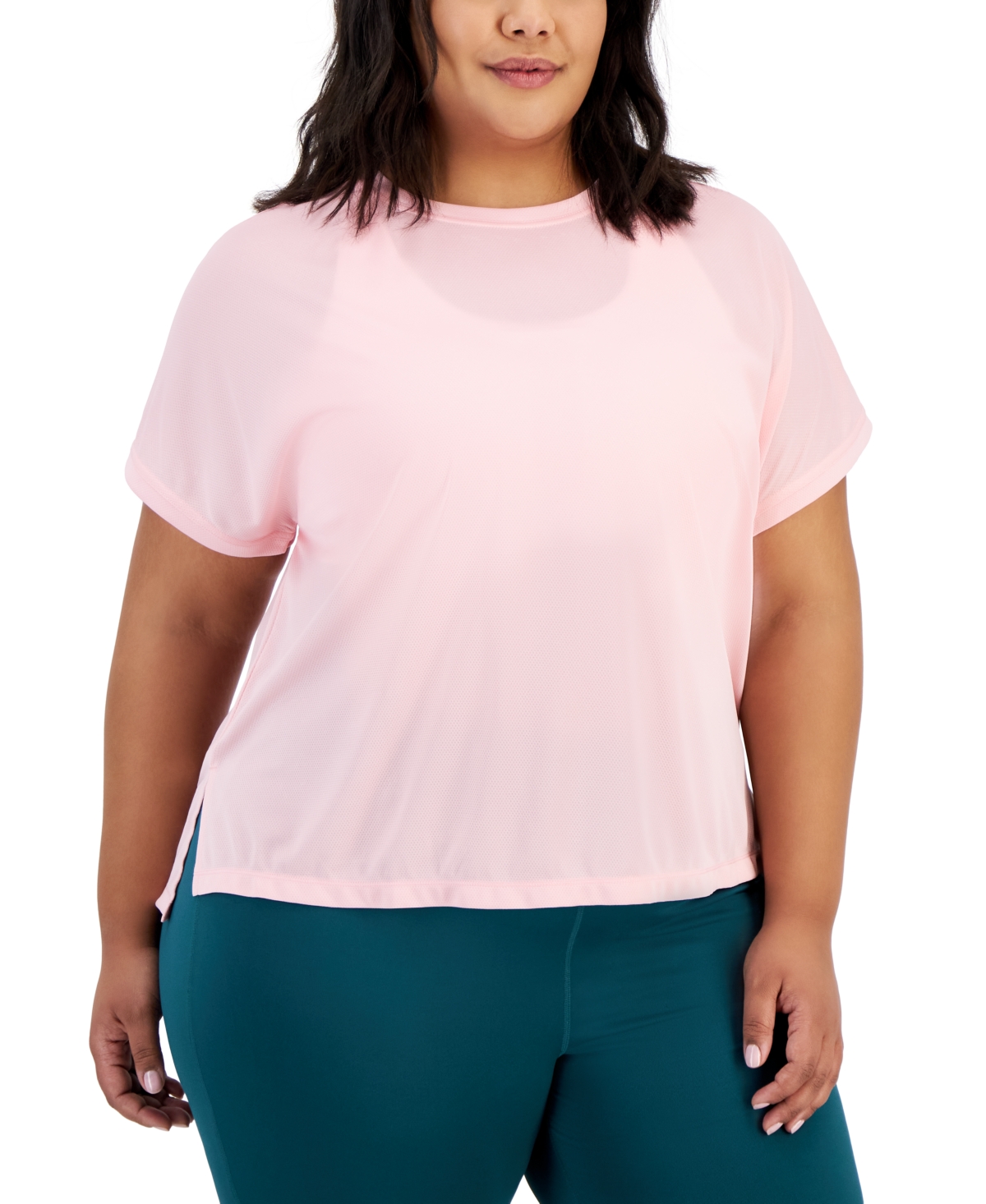 Shop Id Ideology Plus Size Birdseye-mesh Dolman-sleeve Top, Created For Macy's In Pink Icing