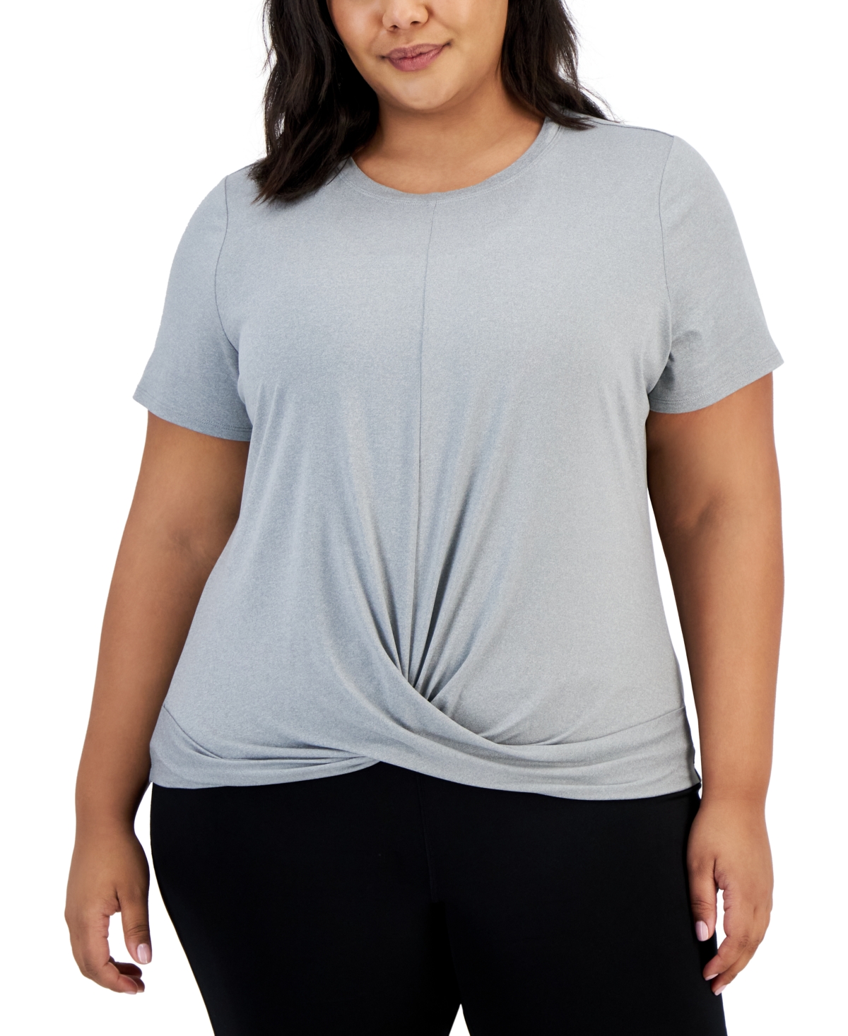 Id Ideology Plus Size Active Solid Twist-Front Top, Created for Macy's