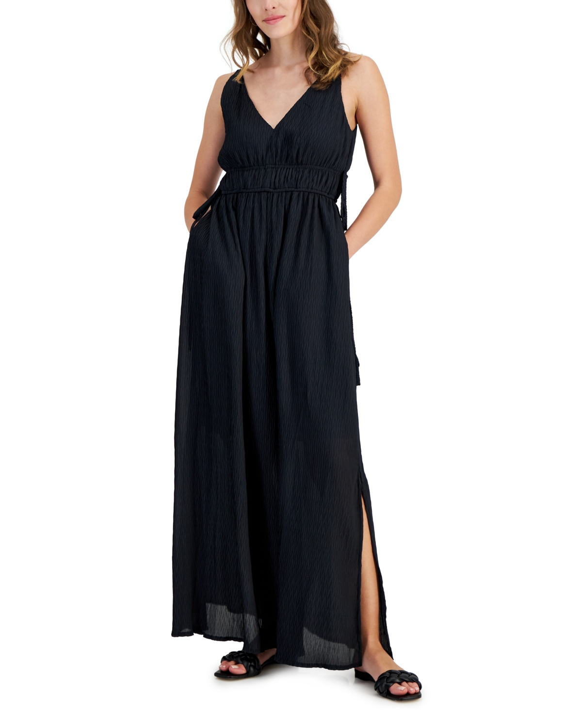 Women's V-Neck Side-Slit Maxi Dress - Black
