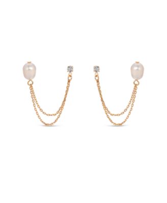 Double Post Freshwater Pearl Crystal Earrings