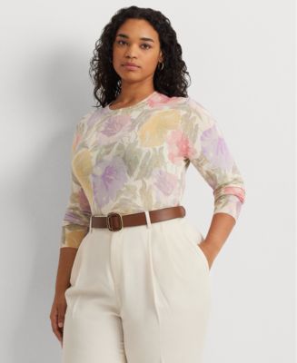 Lauren Ralph Lauren Plus Size Floral Crewneck Sweater - Macy's