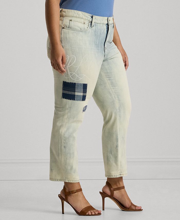 Lauren Ralph Lauren Plus Size Mid-Rise Tapered Patchwork Jeans - Macy's